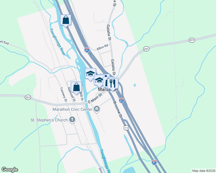 map of restaurants, bars, coffee shops, grocery stores, and more near 2 Cortland Street in Marathon