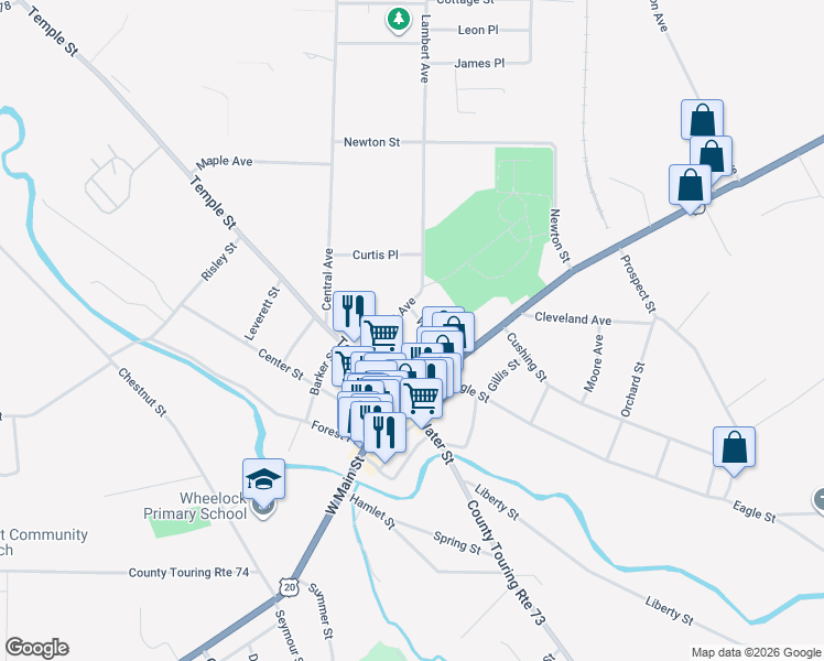 map of restaurants, bars, coffee shops, grocery stores, and more near 33 White Street in Fredonia