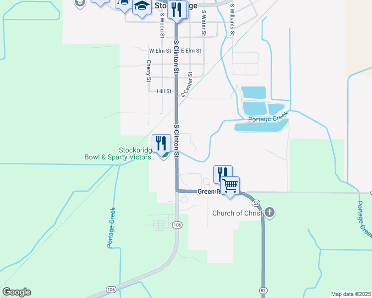map of restaurants, bars, coffee shops, grocery stores, and more near 873 South Clinton Street in Stockbridge