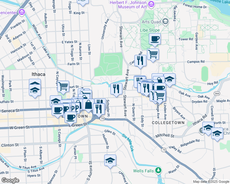 map of restaurants, bars, coffee shops, grocery stores, and more near 509-13 Edgewood Place in Ithaca