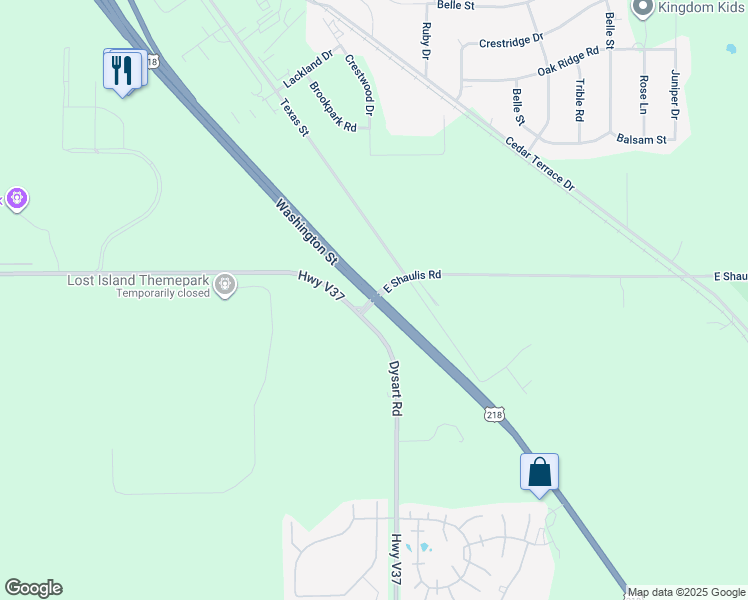 map of restaurants, bars, coffee shops, grocery stores, and more near Washington Street in Waterloo