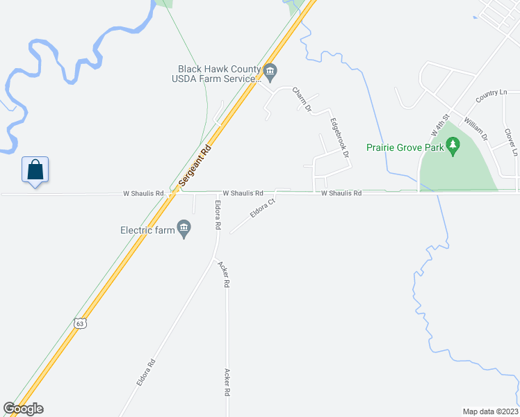 map of restaurants, bars, coffee shops, grocery stores, and more near 5001 Eldora Court in Waterloo