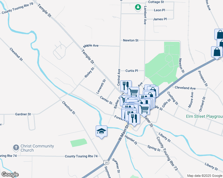 map of restaurants, bars, coffee shops, grocery stores, and more near 1 Terrace Place in Fredonia