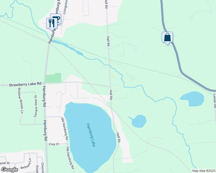 map of restaurants, bars, coffee shops, grocery stores, and more near 7681 Strawberry Lake Road in Whitmore Lake