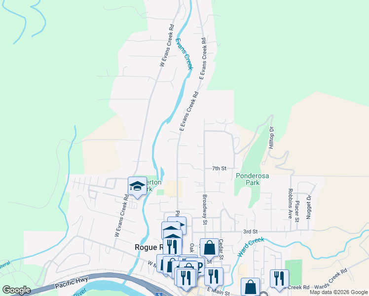 map of restaurants, bars, coffee shops, grocery stores, and more near 824 Pine St in Rogue River