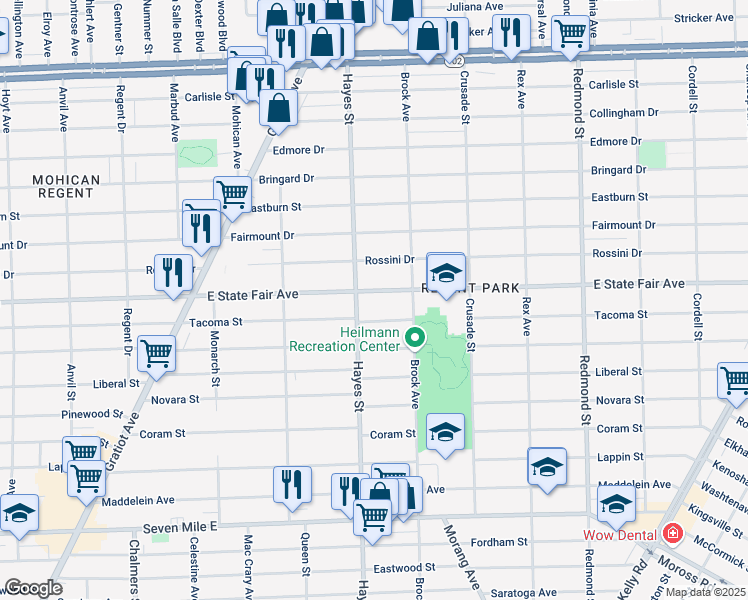 map of restaurants, bars, coffee shops, grocery stores, and more near 15228 East State Fair Avenue in Detroit