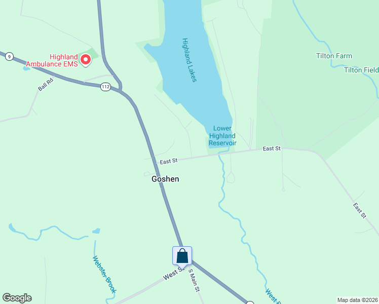 map of restaurants, bars, coffee shops, grocery stores, and more near 18 West Shore Drive in Goshen