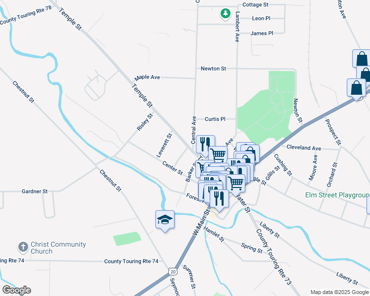 map of restaurants, bars, coffee shops, grocery stores, and more near 1 Terrace Place in Fredonia