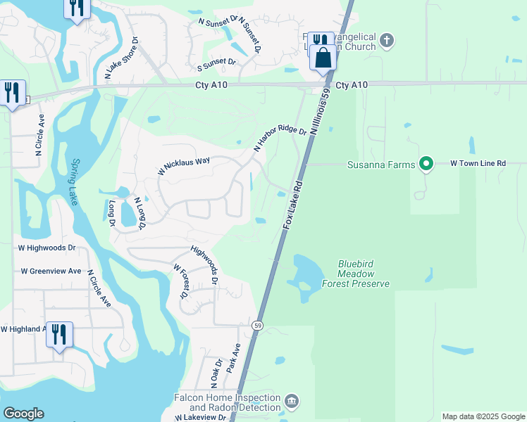 map of restaurants, bars, coffee shops, grocery stores, and more near 39881 North Golf Lane in Antioch