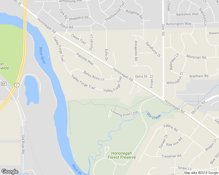 map of restaurants, bars, coffee shops, grocery stores, and more near 409 Valley Forge Trail in Rockton