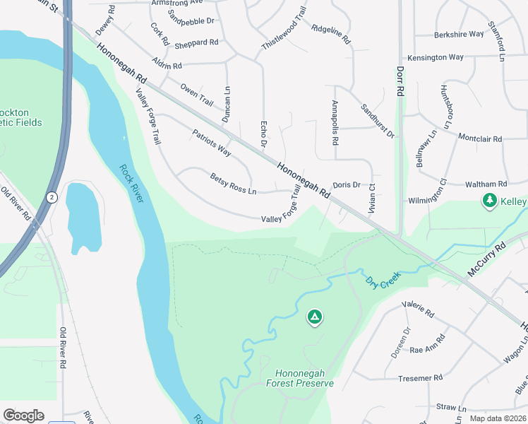 map of restaurants, bars, coffee shops, grocery stores, and more near 409 Valley Forge Trail in Rockton