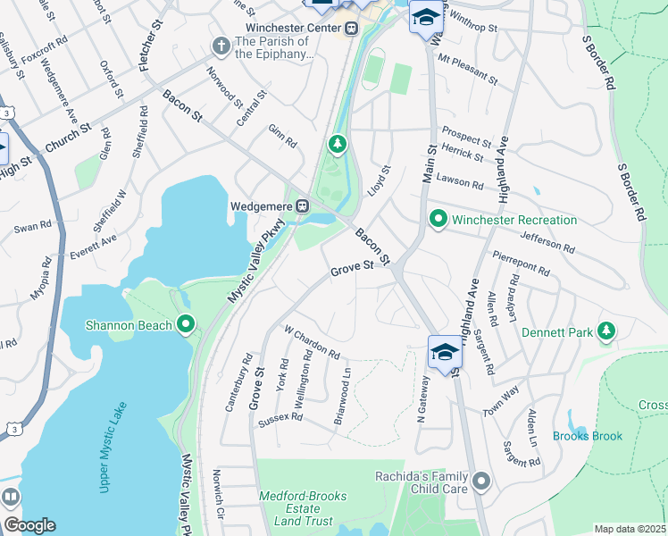 map of restaurants, bars, coffee shops, grocery stores, and more near 16 Fenwick Road in Winchester