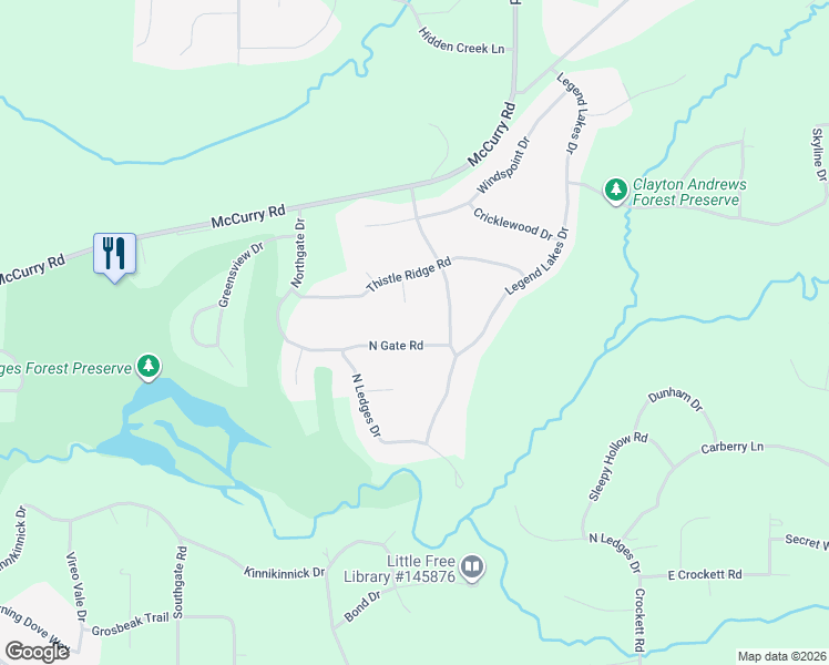map of restaurants, bars, coffee shops, grocery stores, and more near 7767 North Gate Road in Roscoe