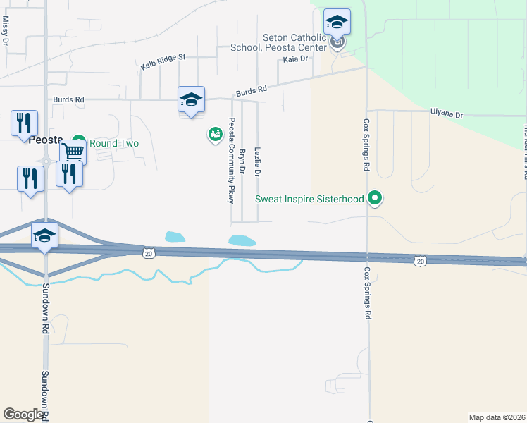 map of restaurants, bars, coffee shops, grocery stores, and more near 172 Lezlie Drive in Peosta