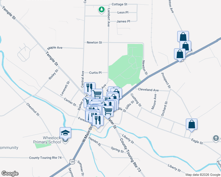 map of restaurants, bars, coffee shops, grocery stores, and more near 33 White St in Fredonia