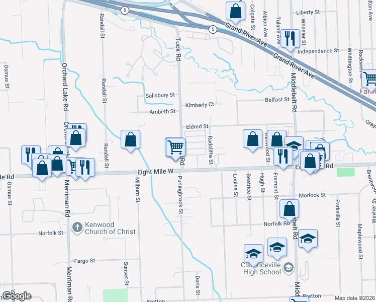 map of restaurants, bars, coffee shops, grocery stores, and more near 115 Sun Valley Drive in Farmington Hills