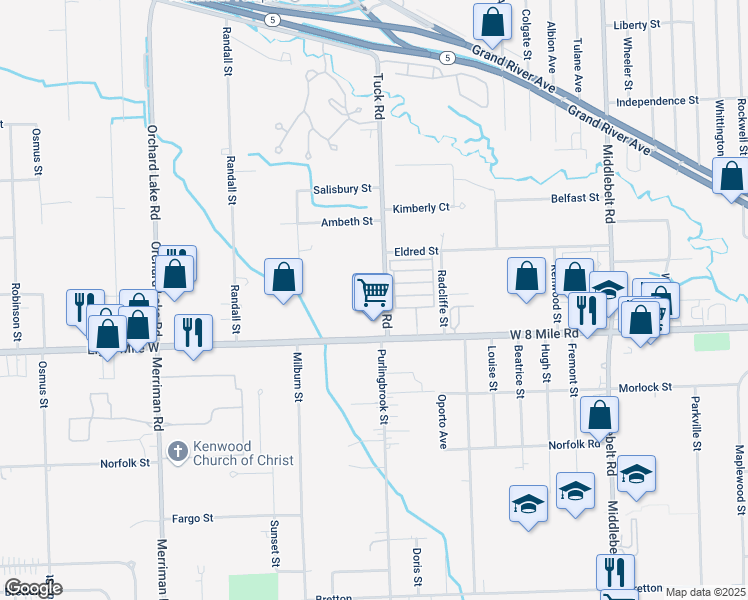 map of restaurants, bars, coffee shops, grocery stores, and more near 115 Sun Valley Drive in Farmington Hills