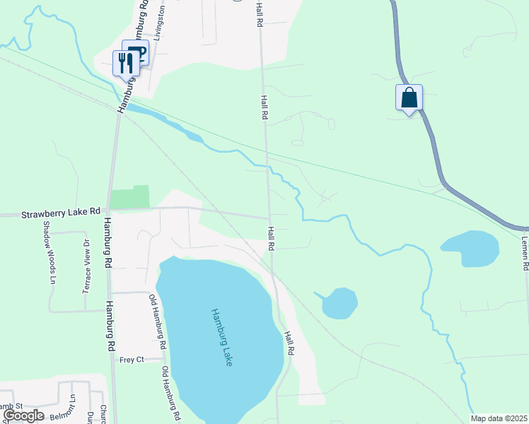 map of restaurants, bars, coffee shops, grocery stores, and more near 7681 Strawberry Lake Road in Whitmore Lake