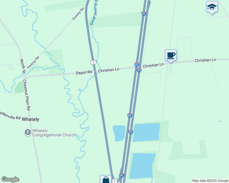 map of restaurants, bars, coffee shops, grocery stores, and more near 62 Christian Lane in Whately