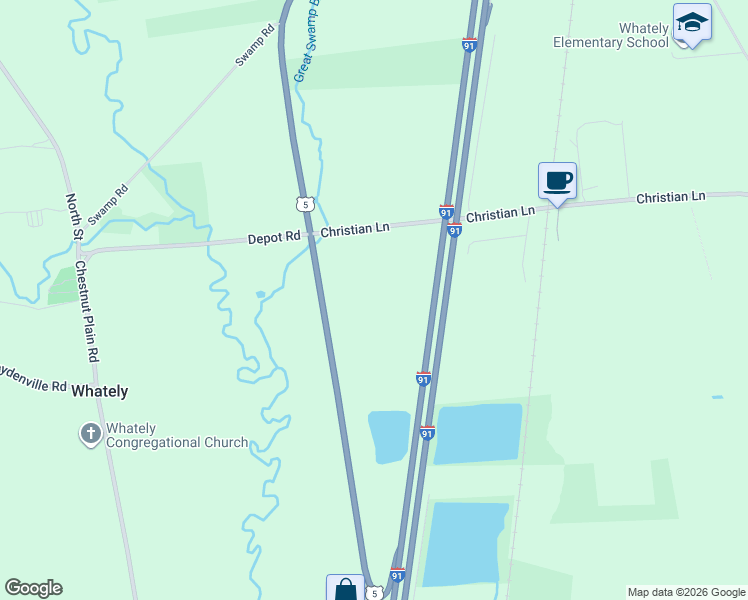map of restaurants, bars, coffee shops, grocery stores, and more near 62 Christian Lane in Whately