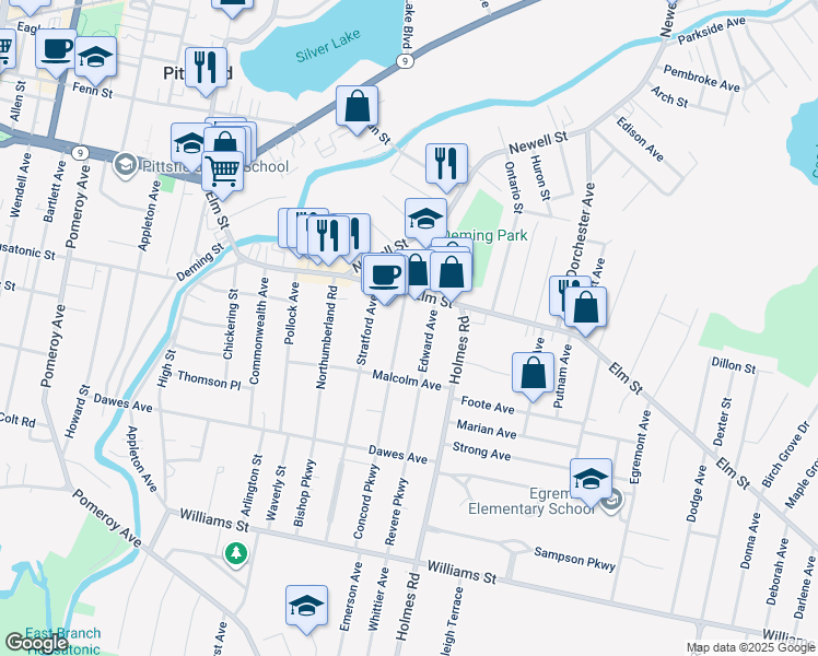 map of restaurants, bars, coffee shops, grocery stores, and more near 31 Livingston Avenue in Pittsfield