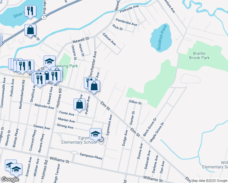 map of restaurants, bars, coffee shops, grocery stores, and more near 50 Cleveland Street in Pittsfield
