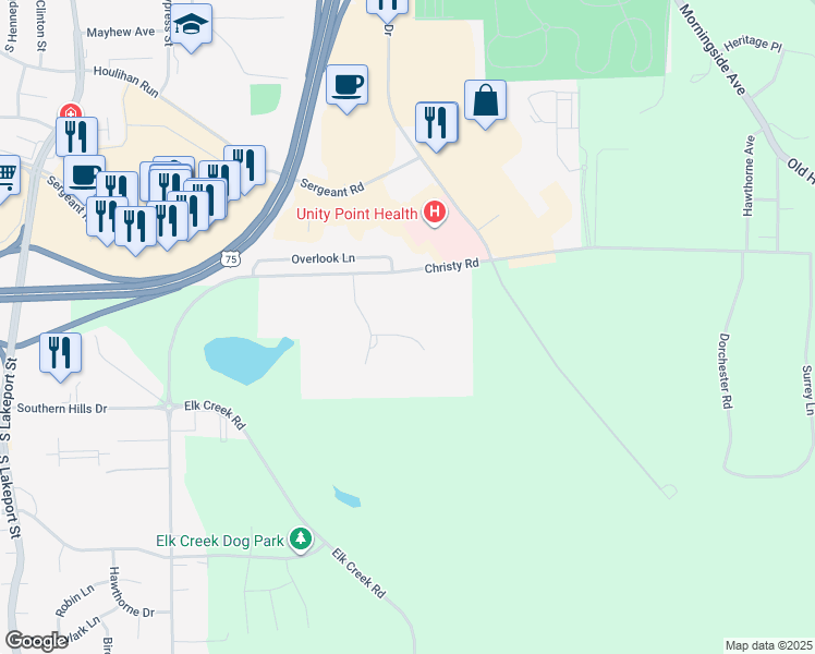 map of restaurants, bars, coffee shops, grocery stores, and more near 5505 Wild Rose Lane in Sioux City