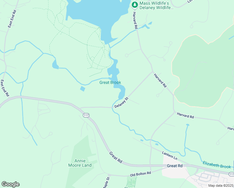 map of restaurants, bars, coffee shops, grocery stores, and more near 43 Delaney Street in Stow