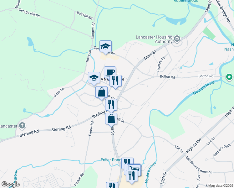 map of restaurants, bars, coffee shops, grocery stores, and more near 226 Main Street in Lancaster