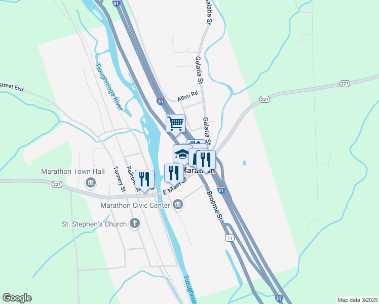 map of restaurants, bars, coffee shops, grocery stores, and more near 2 Cortland Street in Marathon