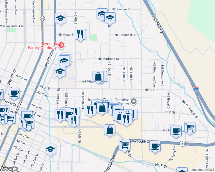 map of restaurants, bars, coffee shops, grocery stores, and more near in Grants Pass