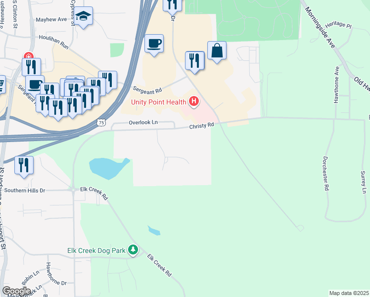 map of restaurants, bars, coffee shops, grocery stores, and more near 5505 Wild Rose Lane in Sioux City
