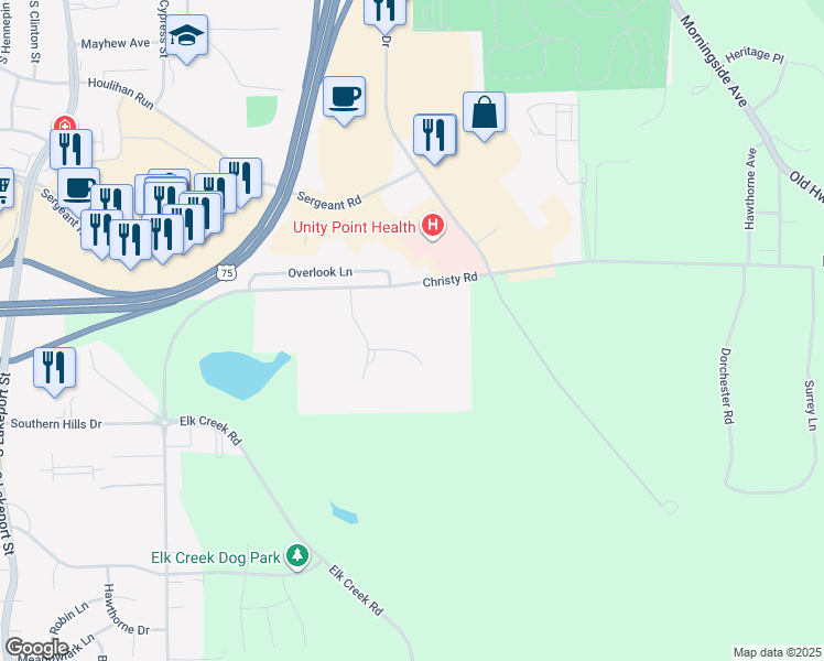 map of restaurants, bars, coffee shops, grocery stores, and more near 5505 Wild Rose Lane in Sioux City