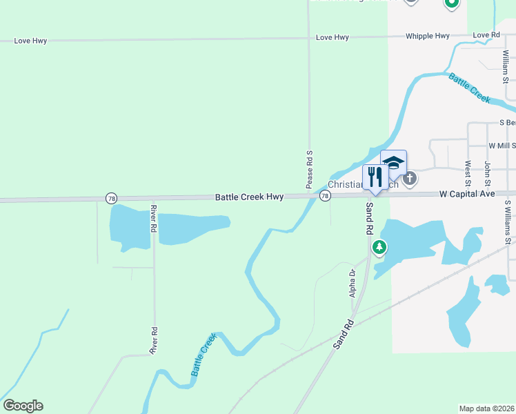 map of restaurants, bars, coffee shops, grocery stores, and more near 10197 Battle Creek Highway in Bellevue