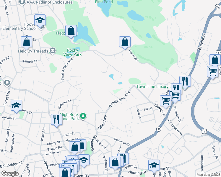 map of restaurants, bars, coffee shops, grocery stores, and more near 55-R Beachview Terrace in Malden