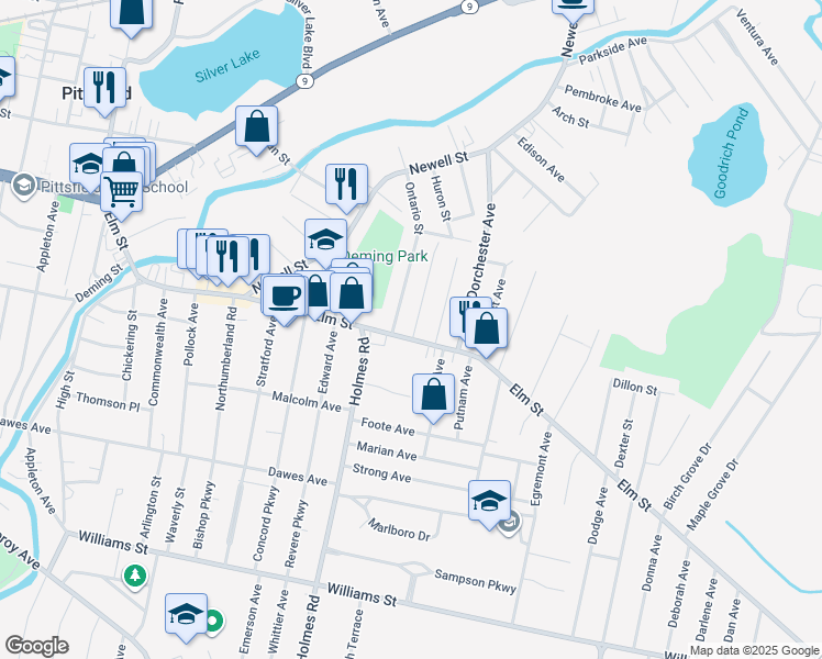 map of restaurants, bars, coffee shops, grocery stores, and more near 27 Reuter Ave in Pittsfield