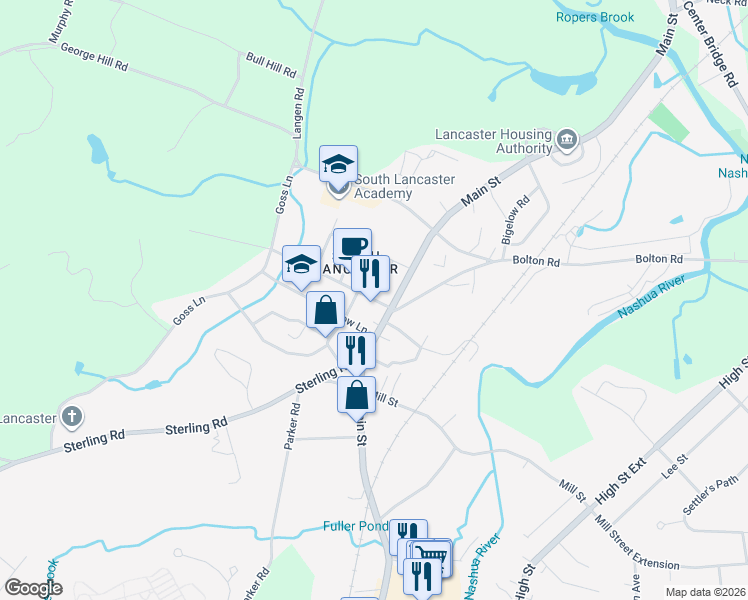 map of restaurants, bars, coffee shops, grocery stores, and more near in Lancaster