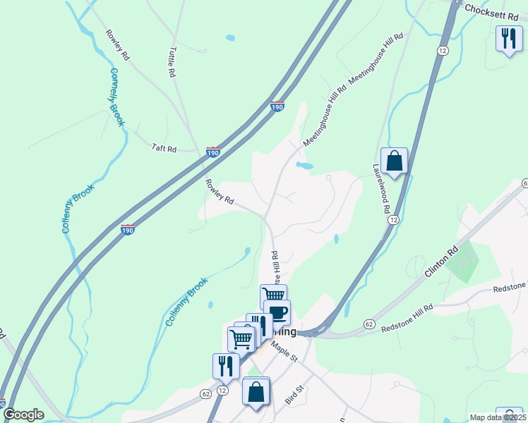 map of restaurants, bars, coffee shops, grocery stores, and more near 41 Meetinghouse Hill Road in Sterling