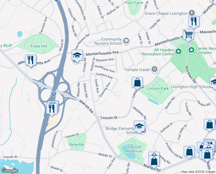 map of restaurants, bars, coffee shops, grocery stores, and more near 8 Frances Road in Lexington