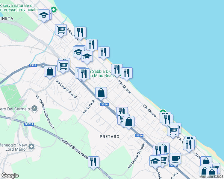 map of restaurants, bars, coffee shops, grocery stores, and more near 50 Viale Monte Sirente in Francavilla al Mare