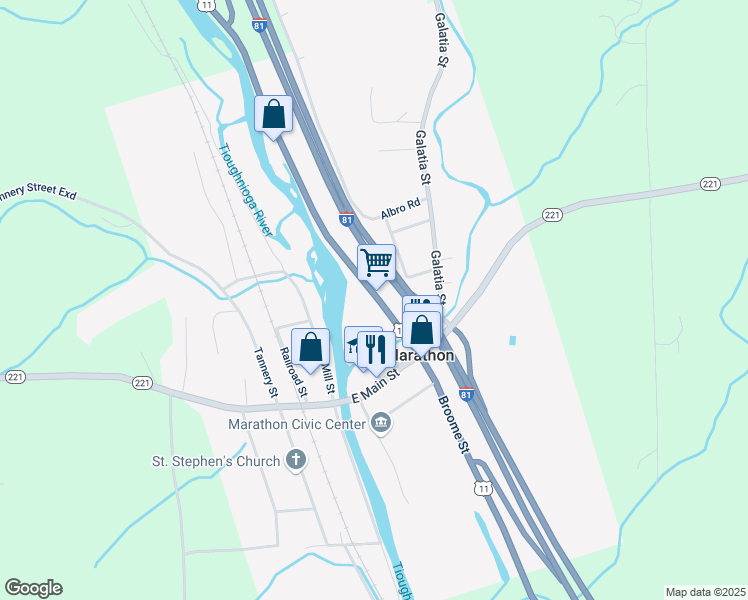 map of restaurants, bars, coffee shops, grocery stores, and more near 1 Cortland St in Marathon