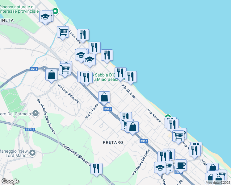 map of restaurants, bars, coffee shops, grocery stores, and more near 50 Viale Monte Sirente in Francavilla al Mare