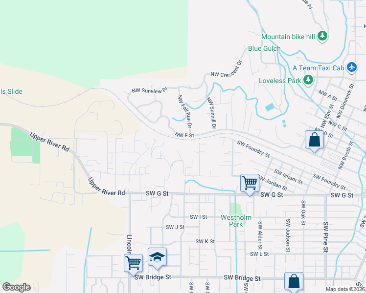 map of restaurants, bars, coffee shops, grocery stores, and more near 15 Southwest Leonard Street in Grants Pass