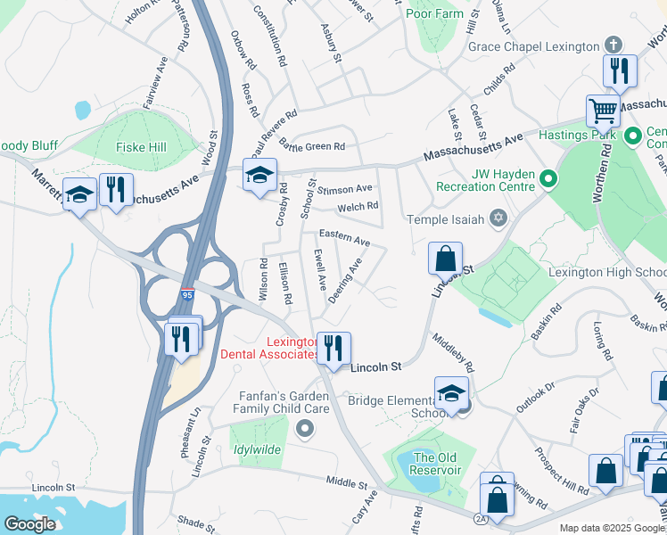 map of restaurants, bars, coffee shops, grocery stores, and more near 11 Frances Road in Lexington
