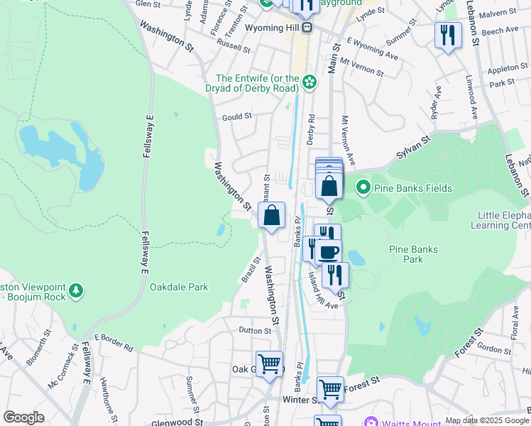 map of restaurants, bars, coffee shops, grocery stores, and more near 12 Stone Place in Melrose