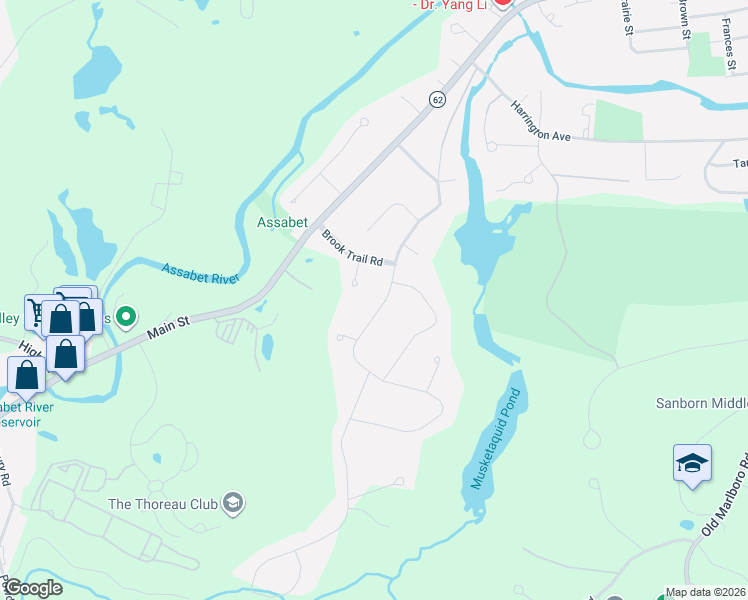 map of restaurants, bars, coffee shops, grocery stores, and more near 296 Hayward Mill Road in Concord
