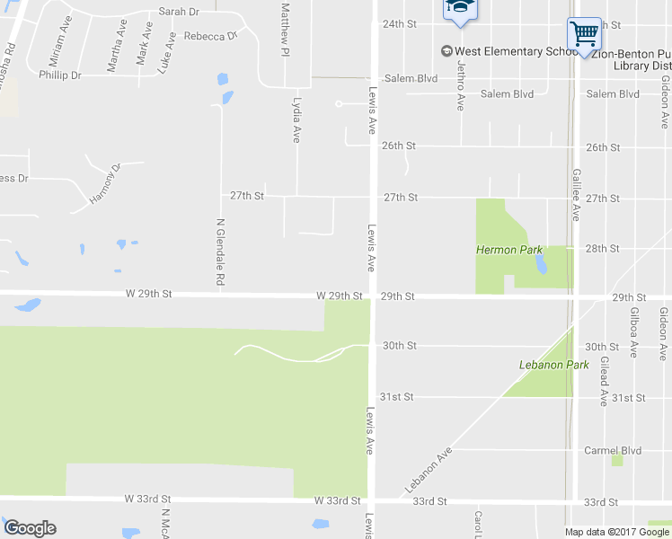 map of restaurants, bars, coffee shops, grocery stores, and more near 3104 29th Street in Zion