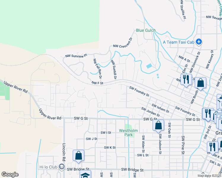 map of restaurants, bars, coffee shops, grocery stores, and more near 1535 Southwest Foundry Street in Grants Pass