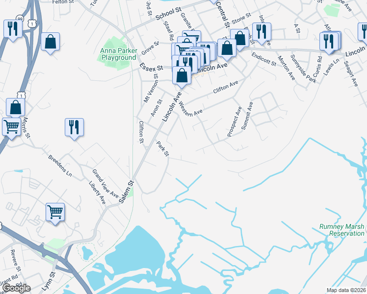map of restaurants, bars, coffee shops, grocery stores, and more near 29R Fairview Avenue in Saugus