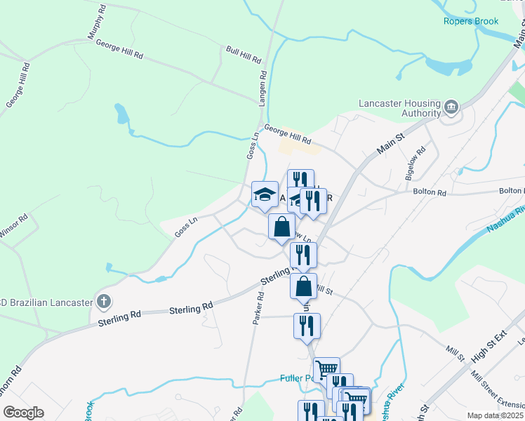 map of restaurants, bars, coffee shops, grocery stores, and more near 105 Narrow Lane in Lancaster